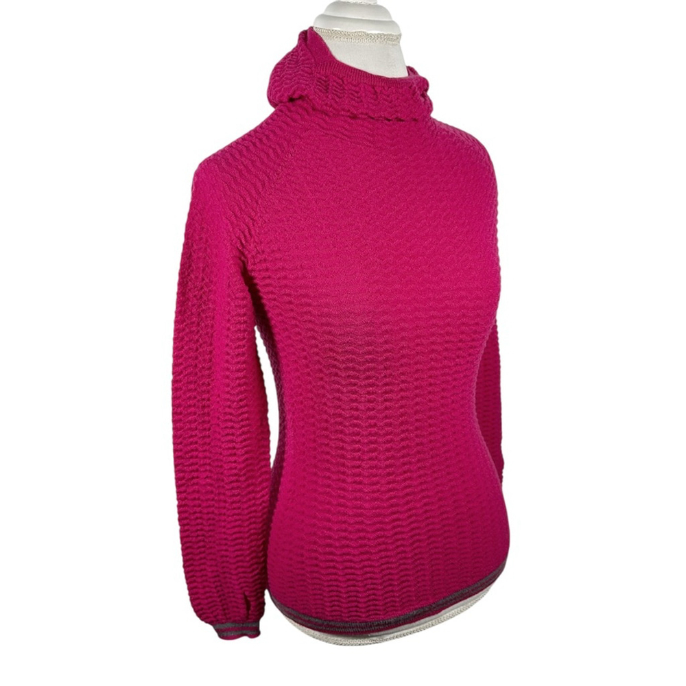 Krimson Klover Hood Sweater Fuchsia Pink Wavy Knit Thumbholes Preppy Cozy Size S - Picture 9 of 11